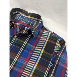 VTG Ralph Lauren Custom Fit Flannel Shirt Men's Large Bright Plaid Rare Colorway
